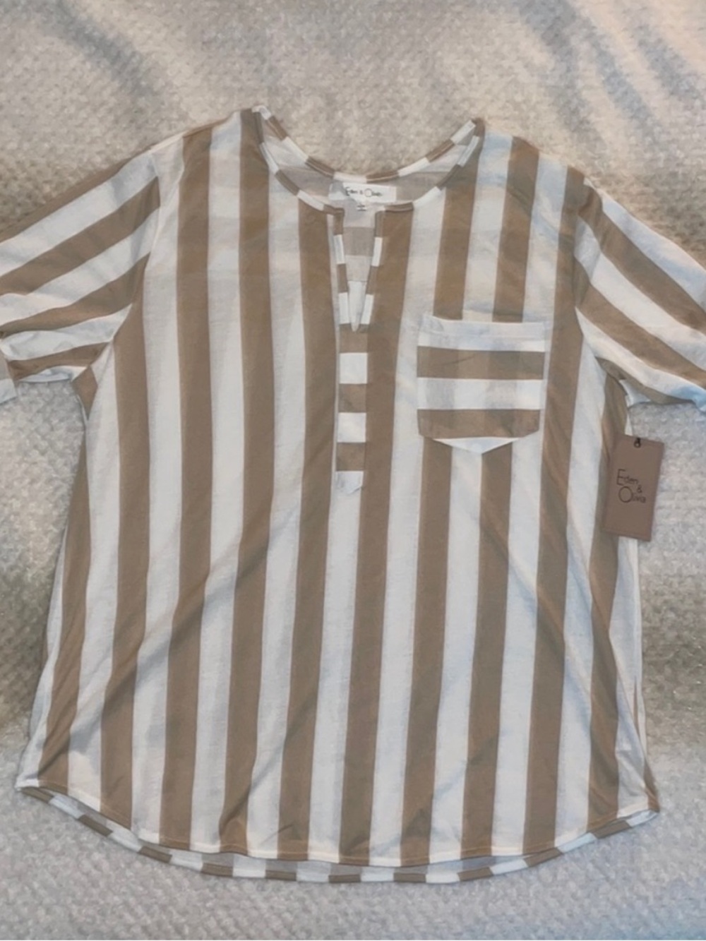 Eden & Olivia Tan and White Vertical Stripe Girls' Top
